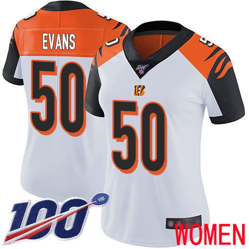 Cincinnati Bengals Limited White Women Jordan Evans Road Jersey NFL Footballl #50 100th Season Vapor Untouchable->youth nfl jersey->Youth Jersey